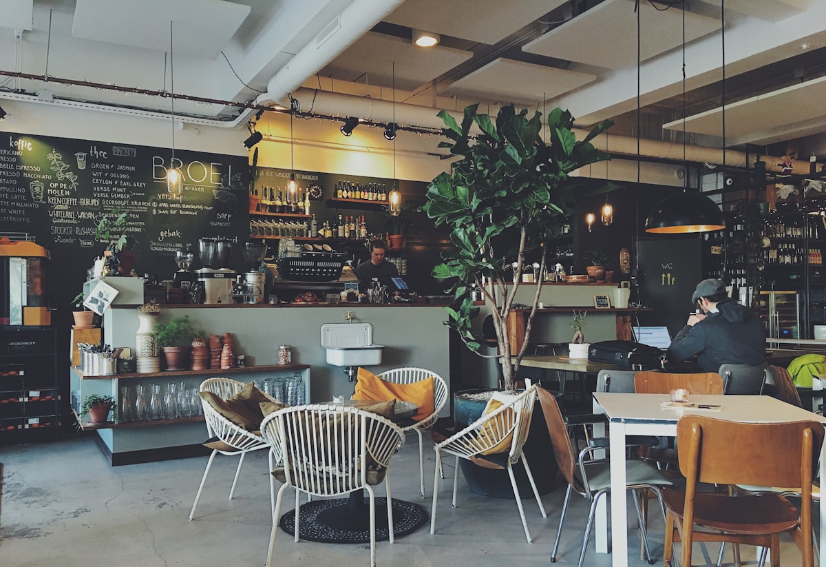 Cafe counter with a point of sale terminal